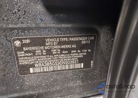 2013 BMW 328I xDrive z USA, uszkodzony, nr VIN WBA3B5G53DNS03931